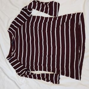 Burgundy and White Striped 3/4 Sleeve Top - M